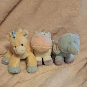 Gund Plush Rattle Trio - Cream Giraffe, Pink Hippo, Blue Elephant